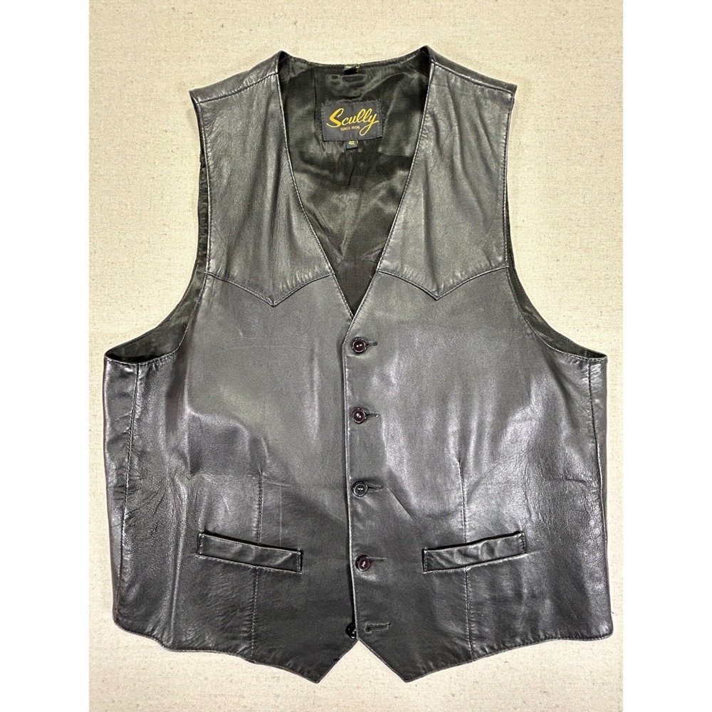 SCULLY Men's 42 Leather Vest Black Western RanchWear Equestrian Riding Cowboy‎